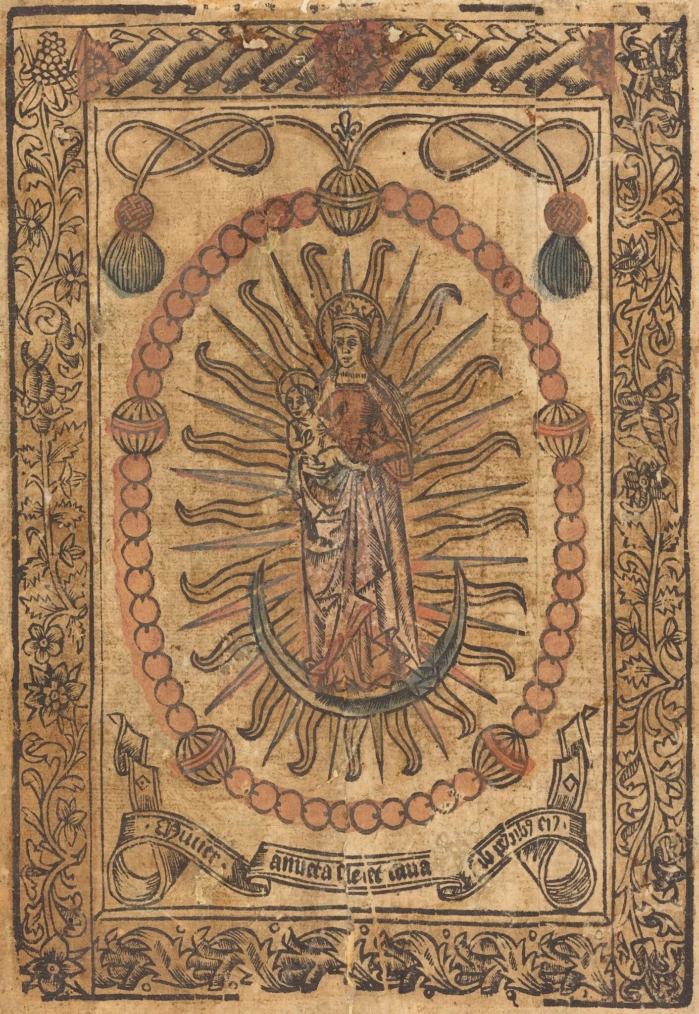The Madonna and Child in a Rosary, by French 15th Century, ink, 1490