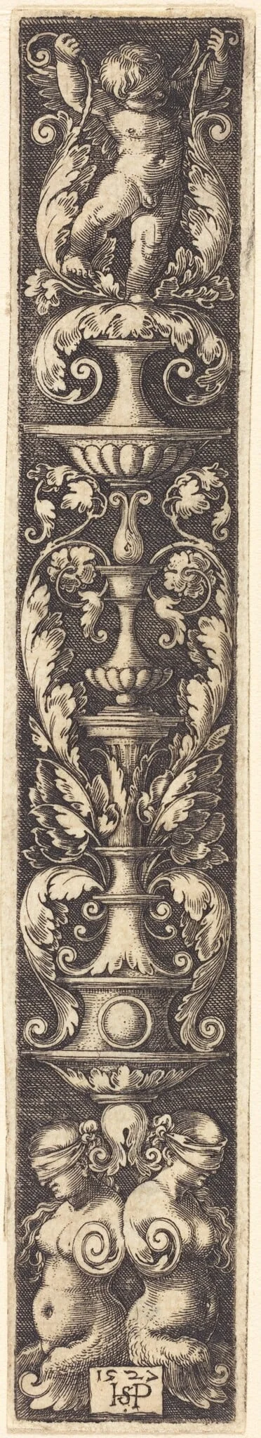 Panel of Ornament with Candelabra Supported by Two Blindfolded Women