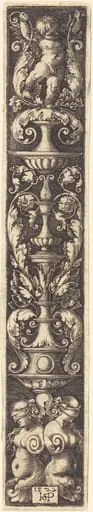 Panel of Ornament with Candelabra Supported by Two Blindfolded Women