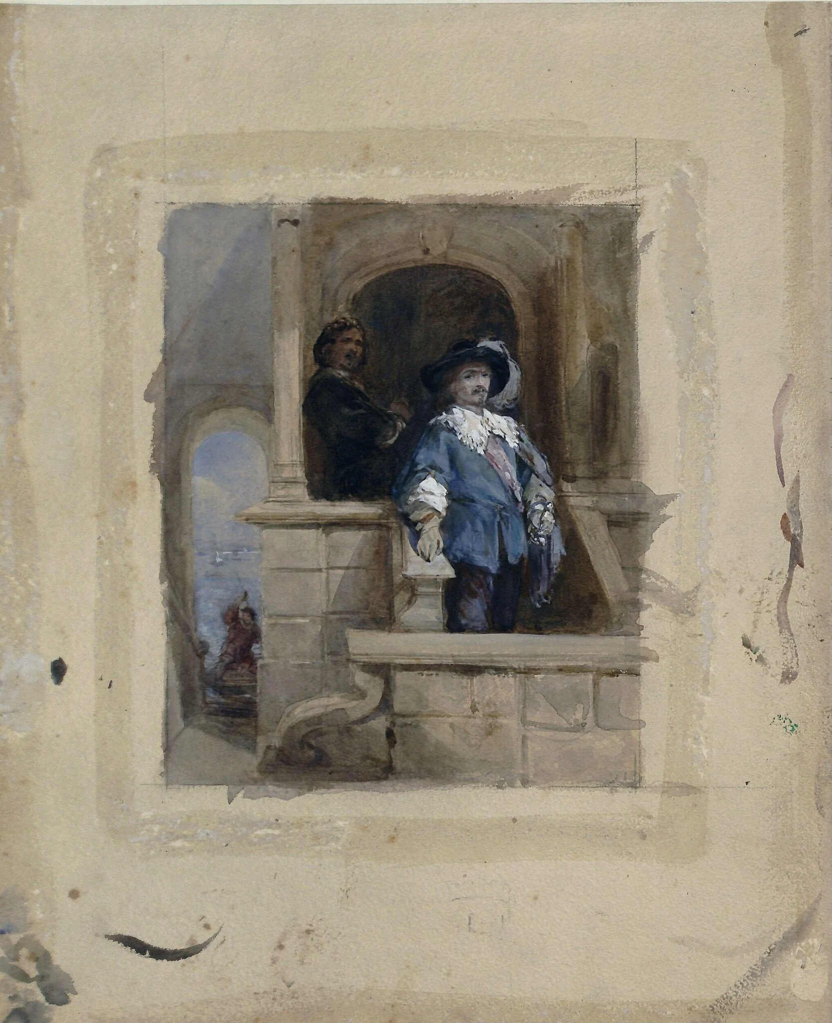 Sir Thomas Wentworth (afterwards Earl of Stafford) and John Pym at Greenwich 1628, by George Cattermole, watercolor, 1850