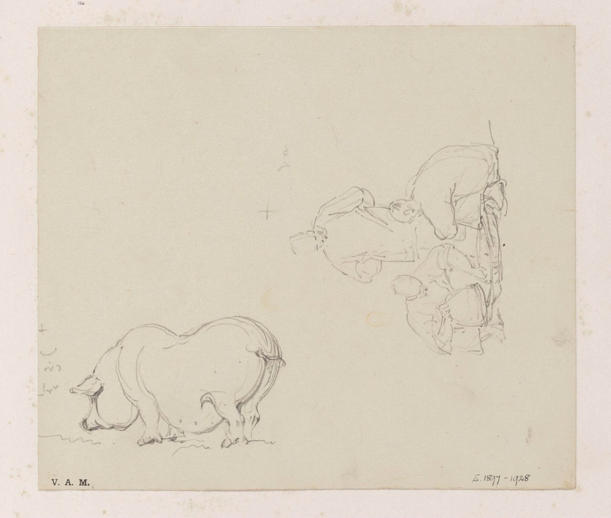 A pig, and a trio of figures with a basket, by George Chinnery, 19
