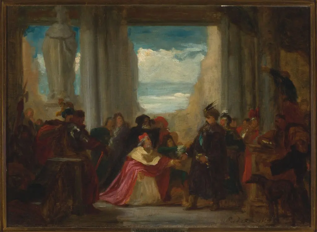 Count Wilczek beseeching king John Sobieski to help Vienna against the Turks, sketch