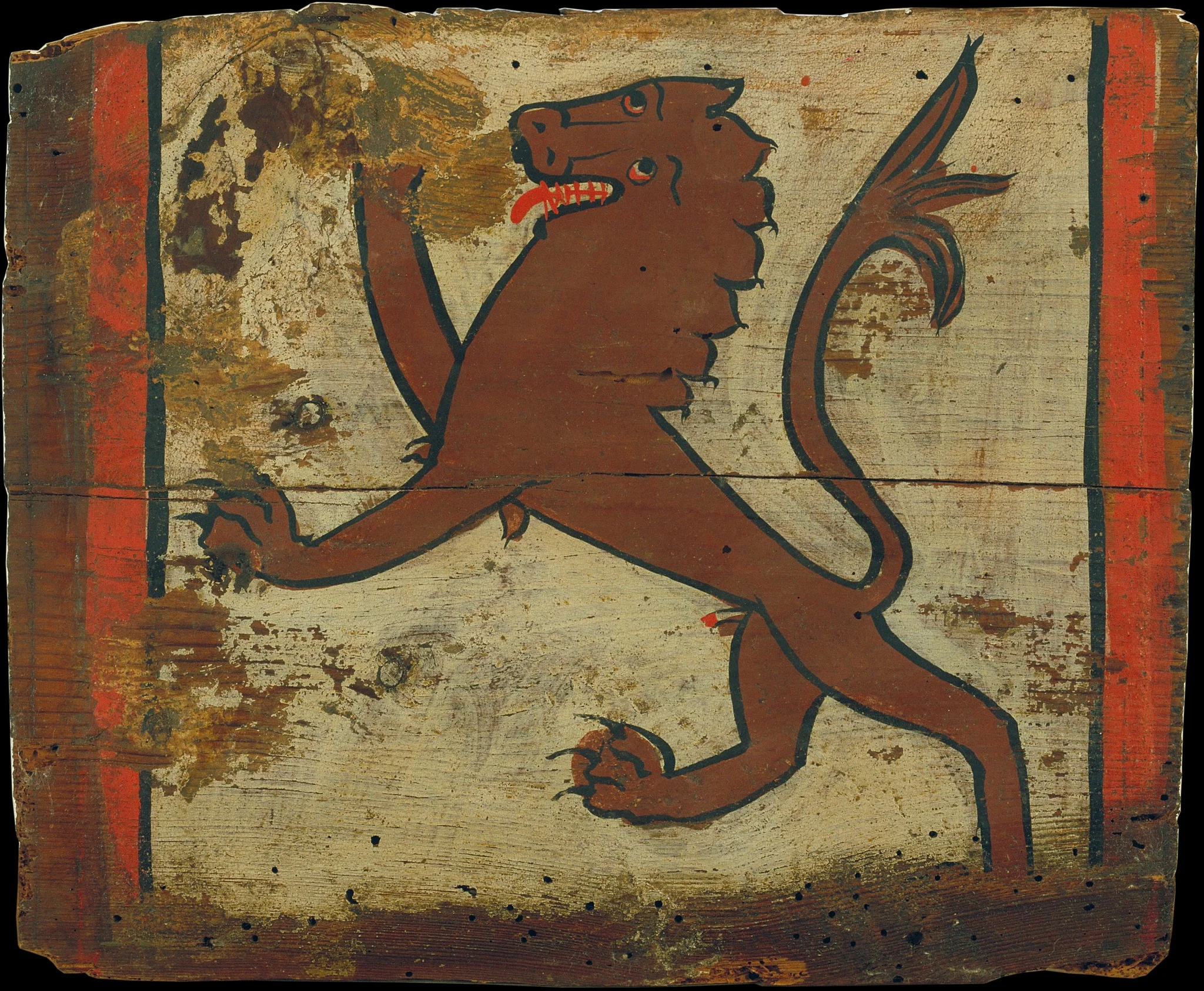 Small coffered ceiling panel with rampant lion, by Unknown, unspecified, 1350