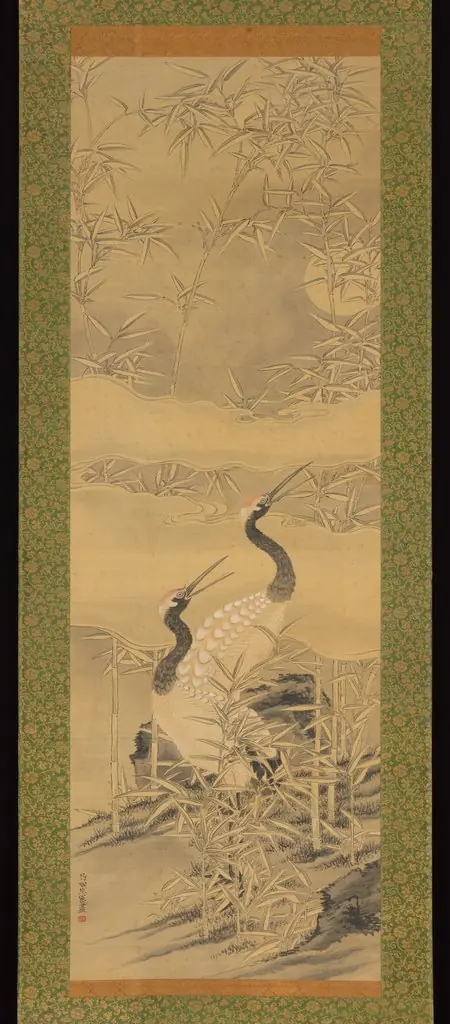 Pair of Cranes in Bamboo Grove