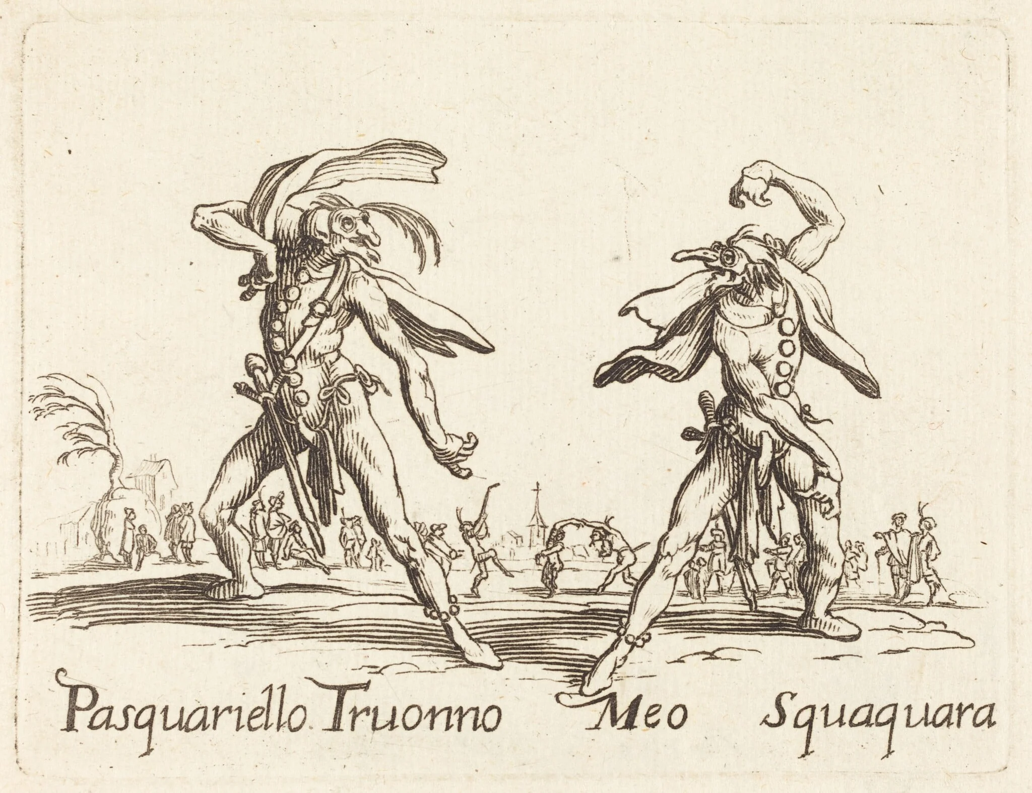 Pasquariello Truonno and Meo Squaquara, by French 17th Century, ink, 1622