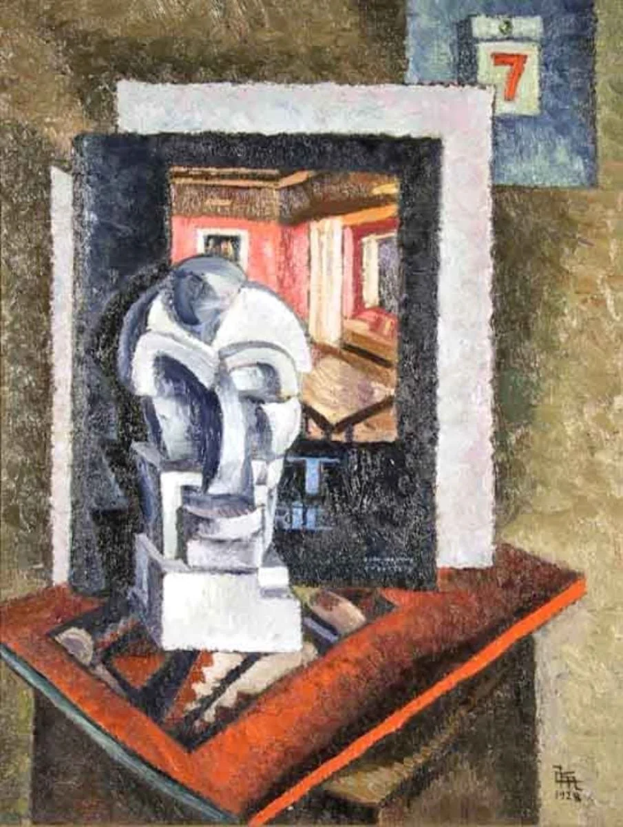 Compoziție cu sculptură (Interior de atelier), by Corneliu Michăilescu, unspecified, 1928