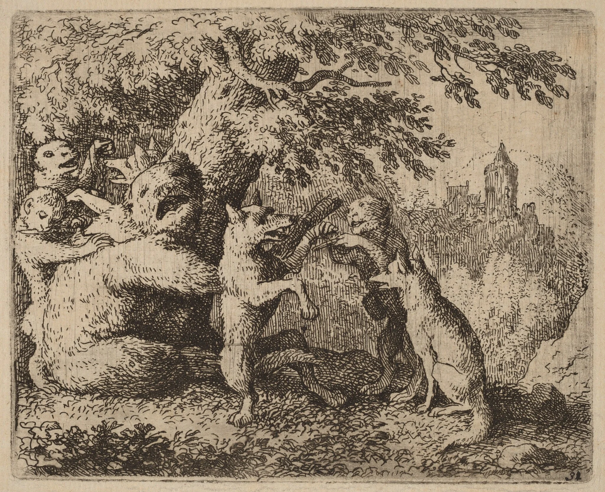 The Bear and the Wolf are Persecuted, by Allart van Everdingen, ink, 1650