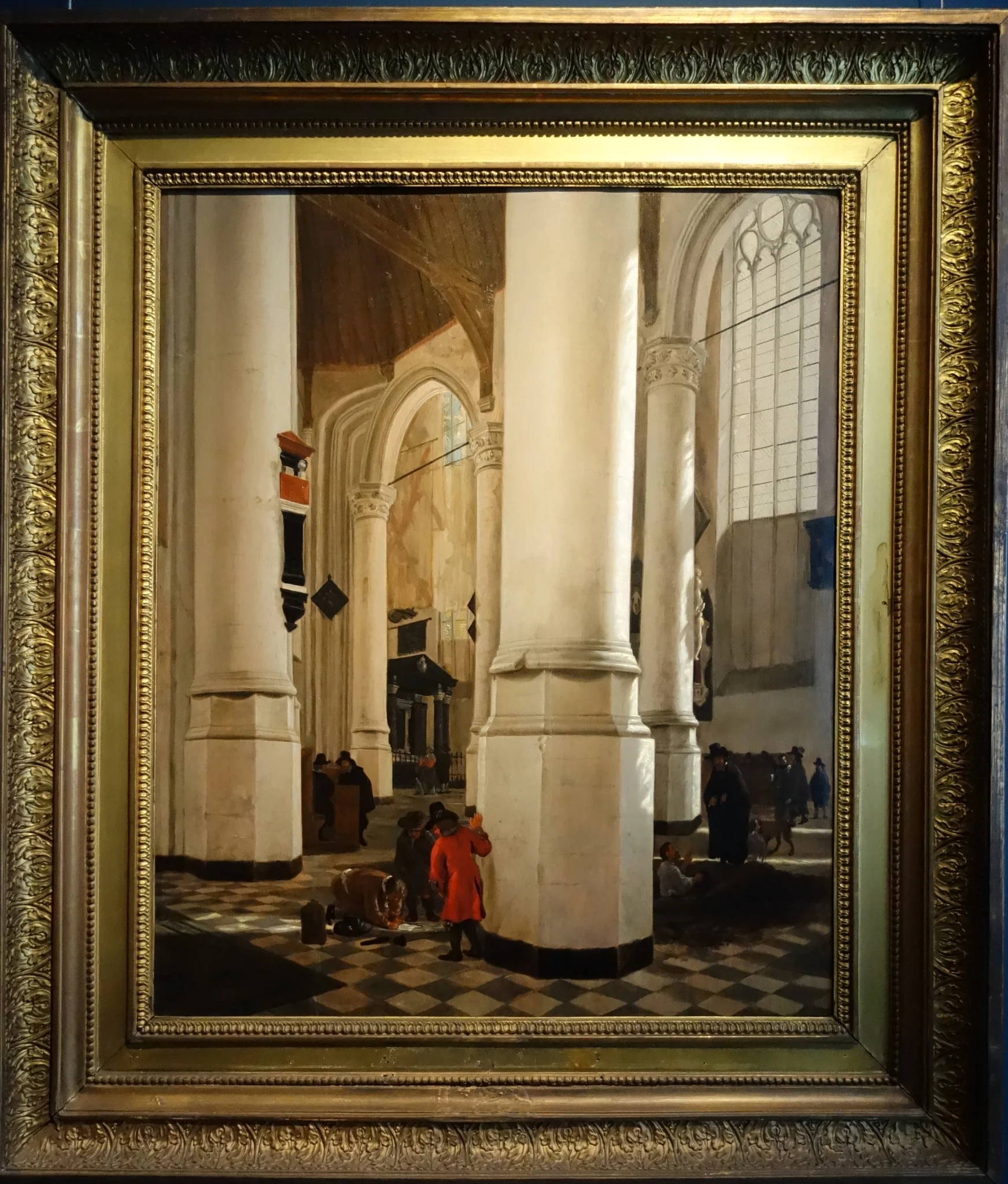 Interior of the Oude Kerk in Delft with the tomb of Piet Hein, by Emanuel de Witte, oil, 1700