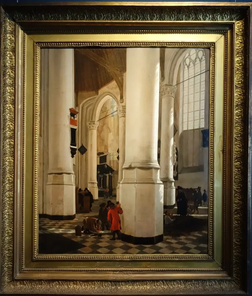 Interior of the Oude Kerk in Delft with the tomb of Piet Hein