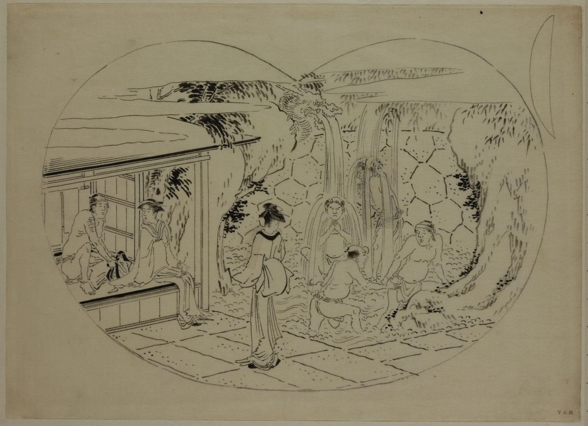 The Meguro Fudo Temple, by Katsushika Hokusai, 1786