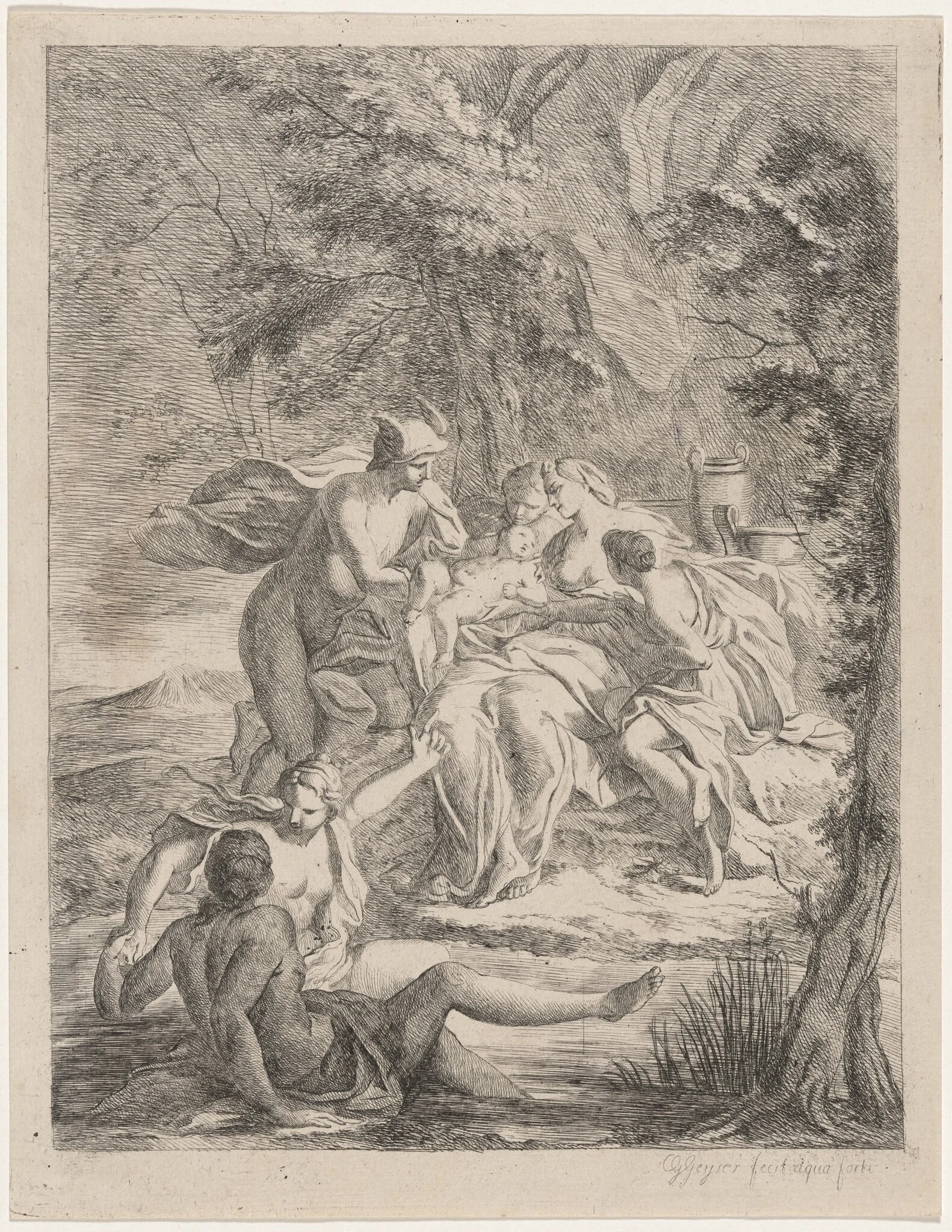 Hermes Bringing the Infant Dionysus to the Nymphs, by Christian Gottlieb Geyser, ink, 1764