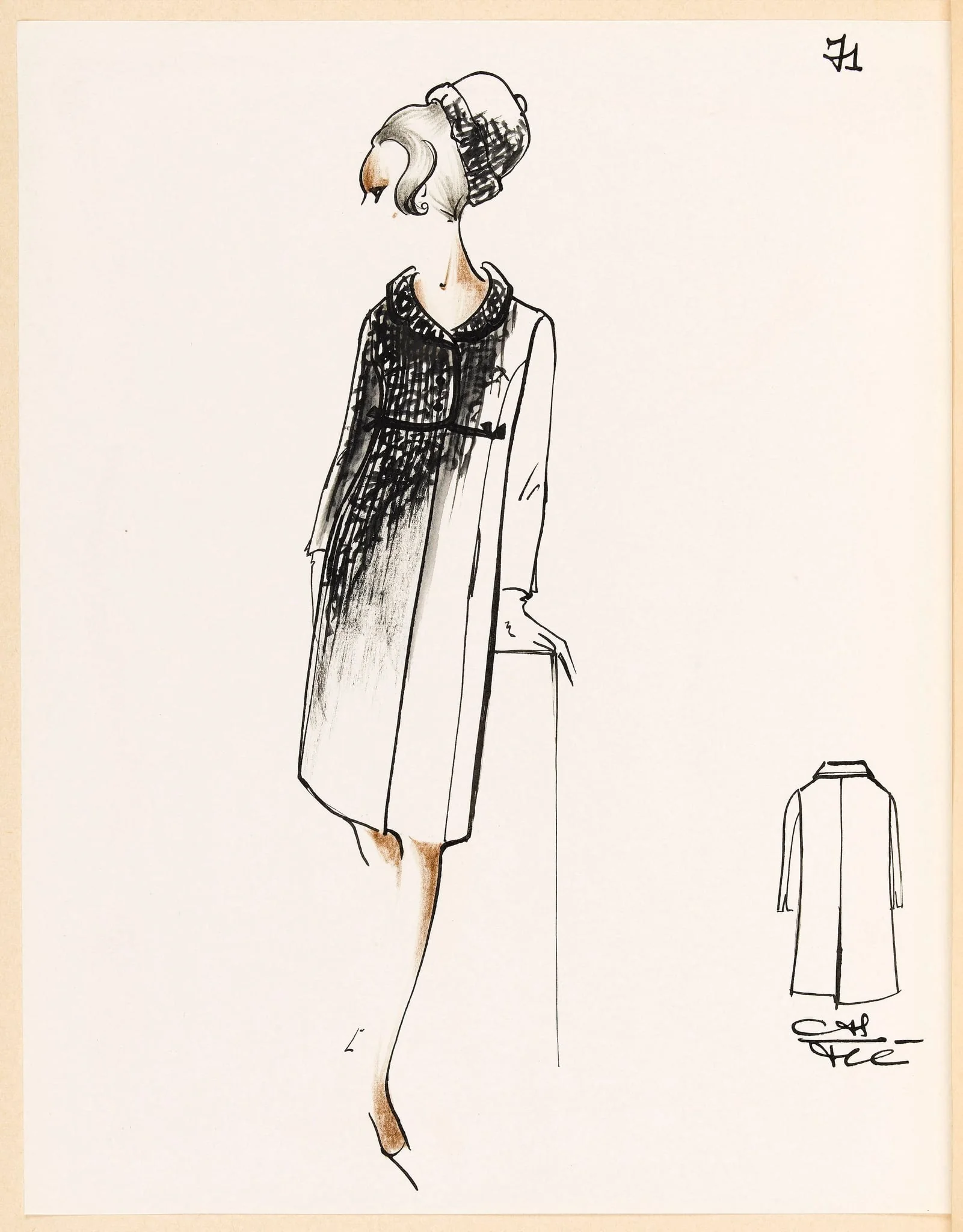 Manteau fermé sous la poitrine avec chapeau, by Marie-Louise Carven, 1967