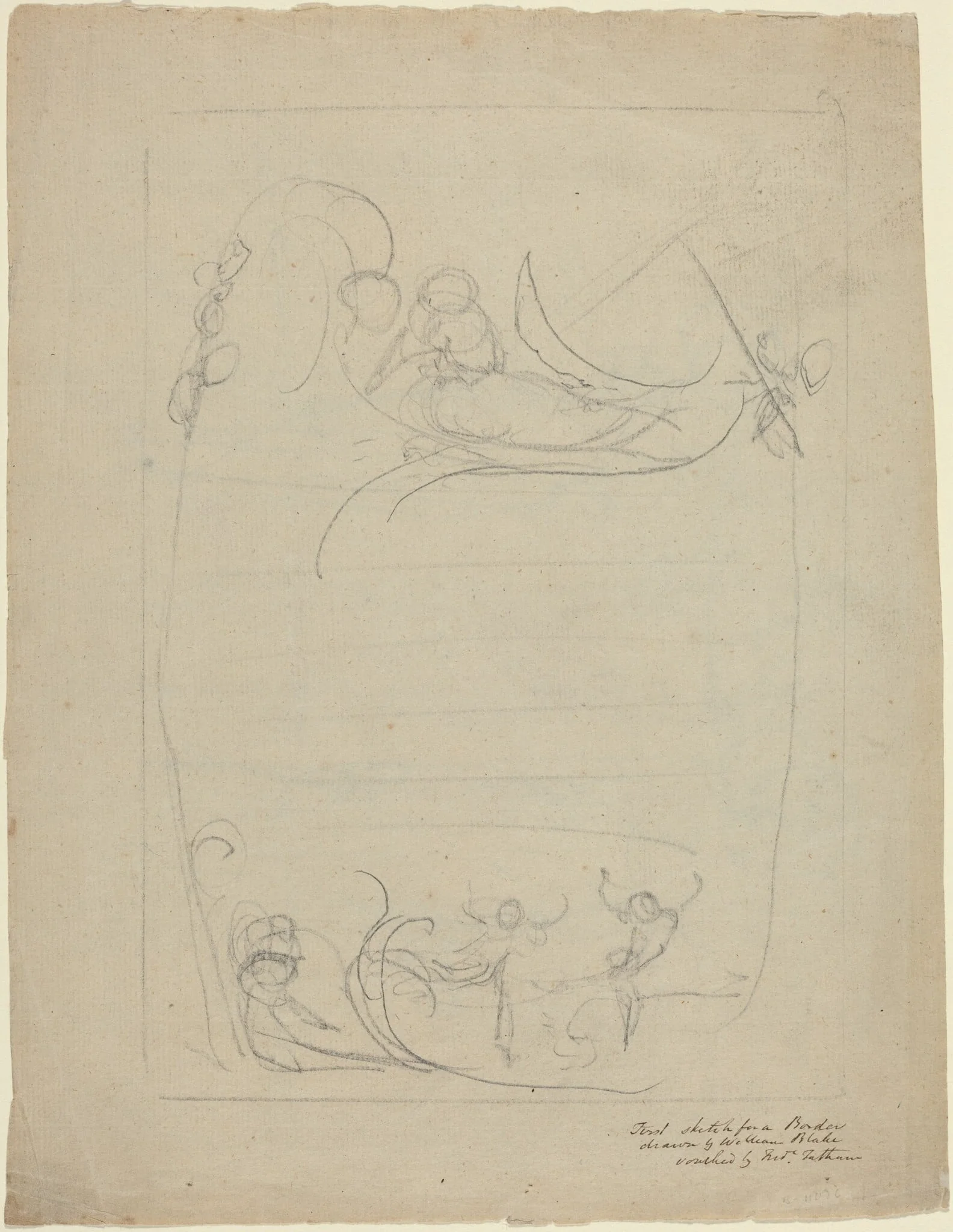 An Armed Man Spurning a Woman [recto], by William Blake, graphite, 1792