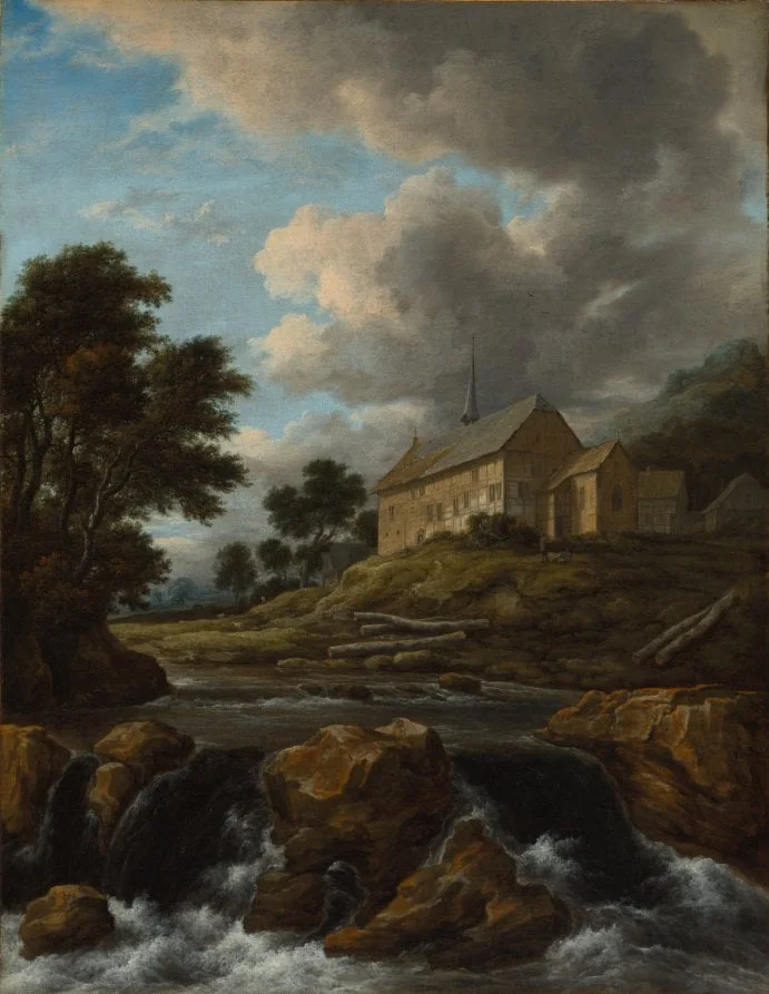 Landscape with a Church by a Torrent, by Jacob van Ruisdael, unspecified, 1670