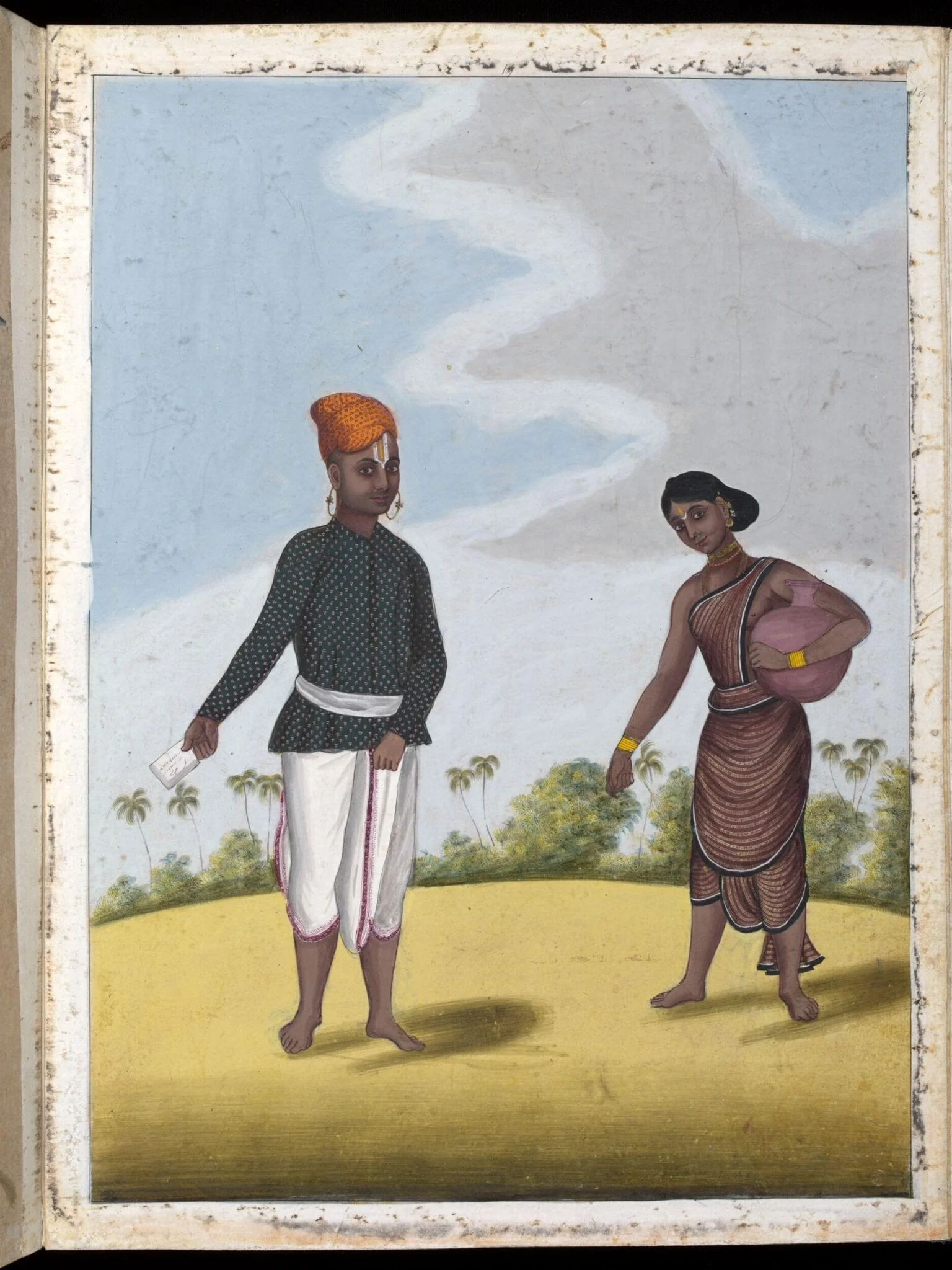 A Brahmin messenger and his wife, by Unknown, paint, 1805