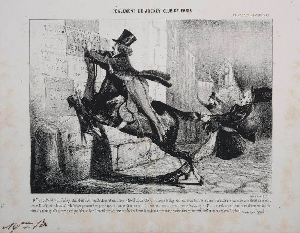 Réglement du Jockey Club de Paris:  Chaque membre du Jockey Club doit avoir un Jockey, et un cheval..., by Unknown, 1804