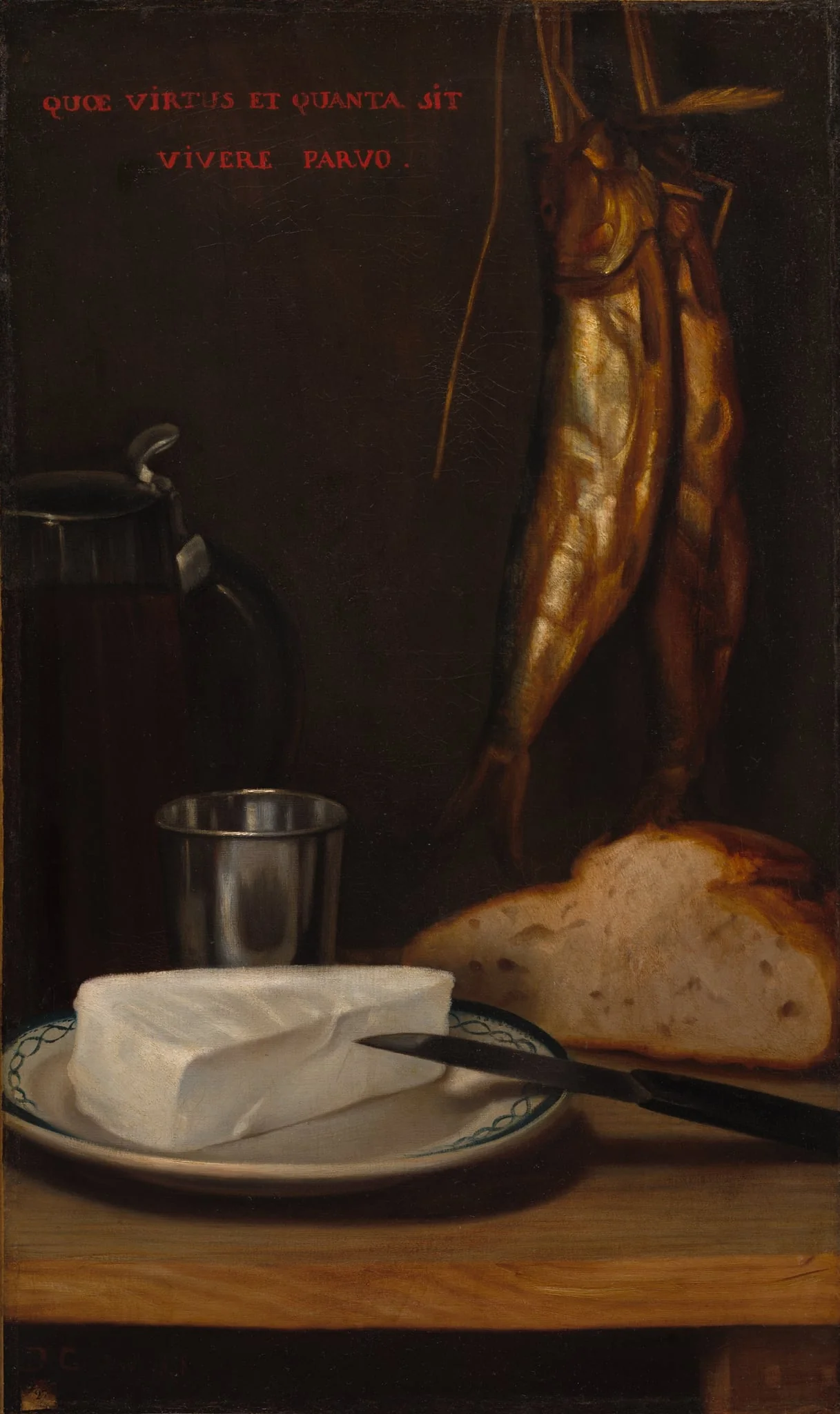 Still Life with Herring, Bread, and Cheese, by Alexandre Gabriel Decamps, unspecified, 1858