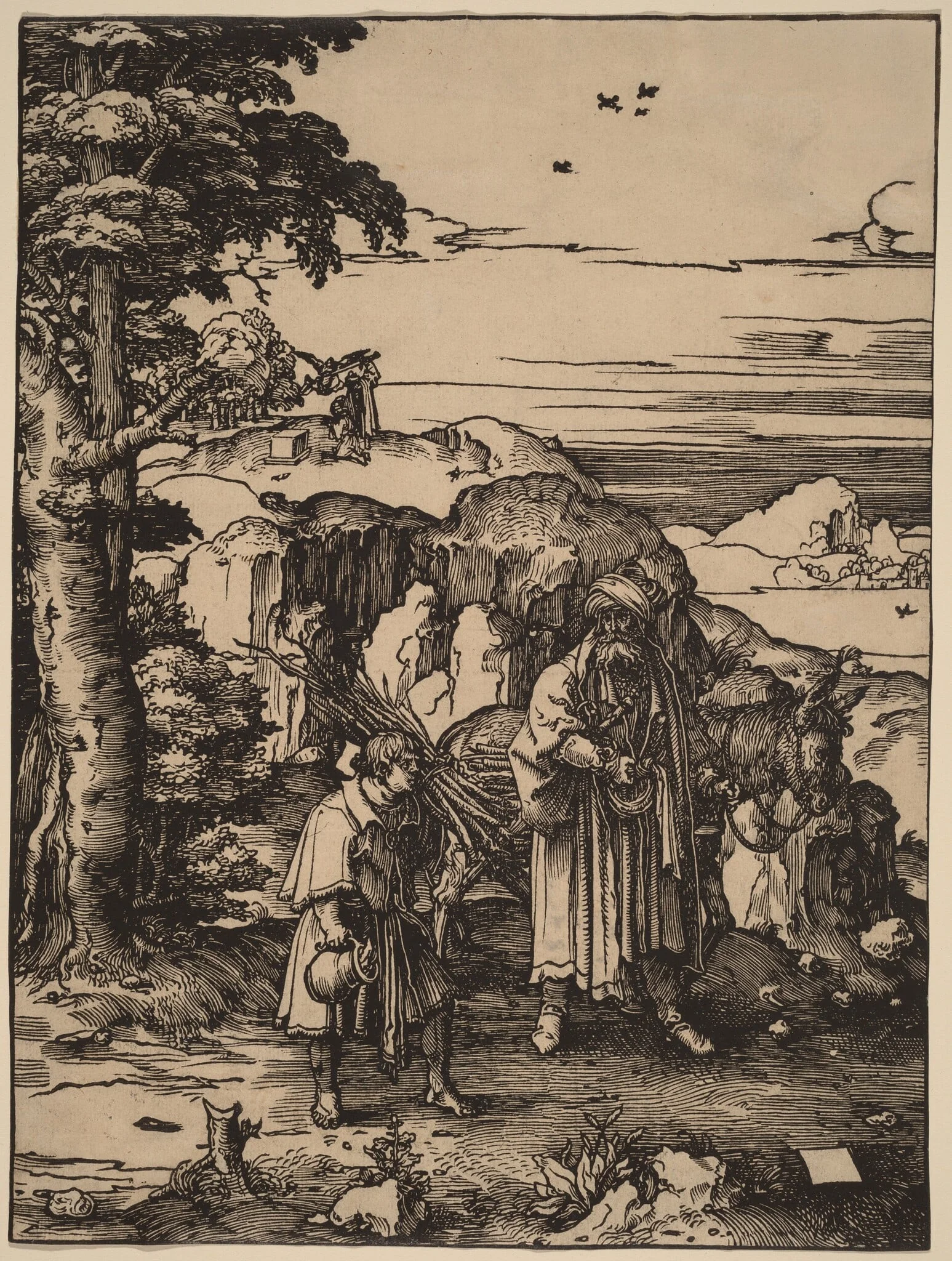 Abraham Going to Sacrifice Isaac, by Lucas van Leyden, ink, 1518