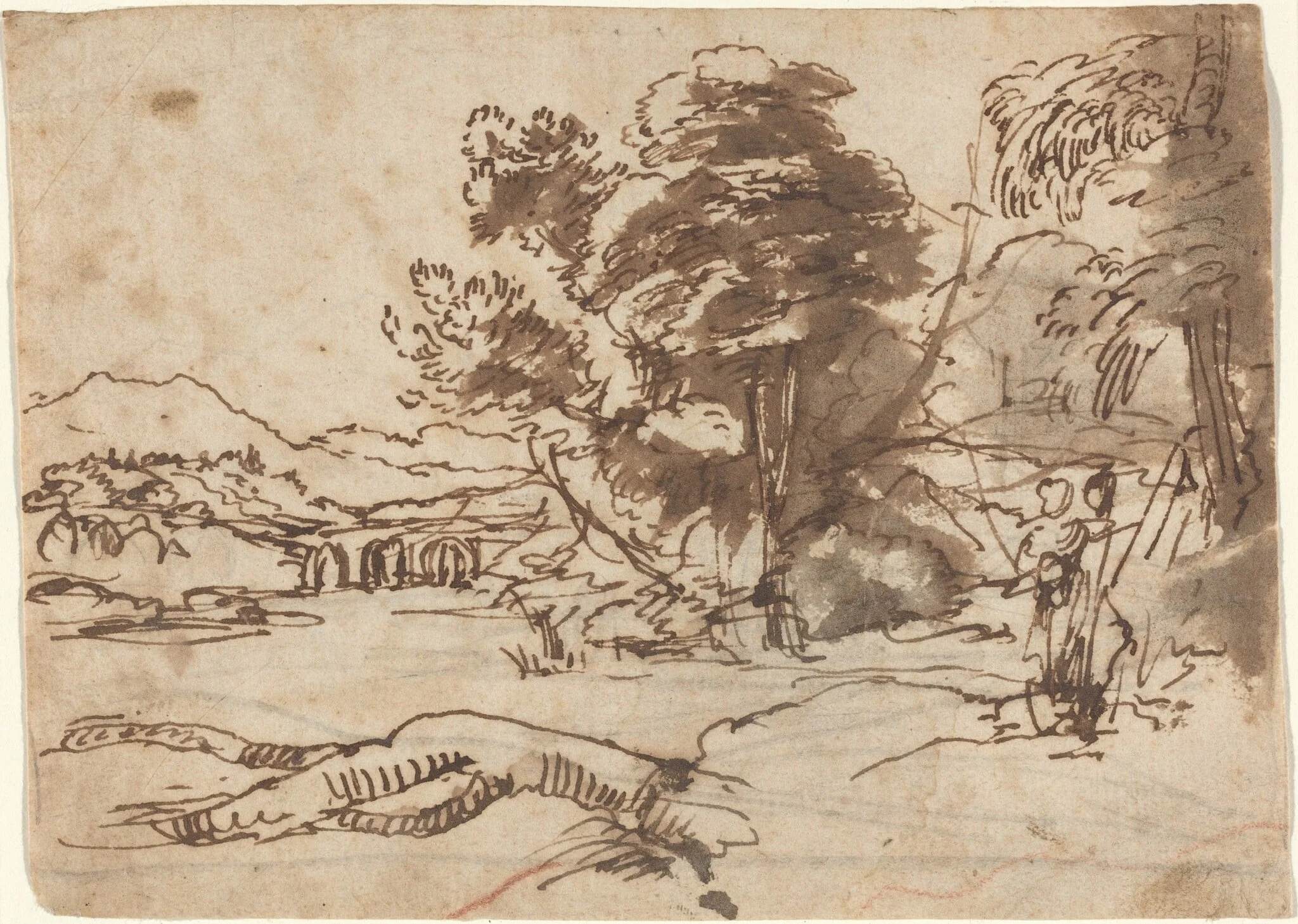 River Landscape, by Claude Lorrain, ink, 1636