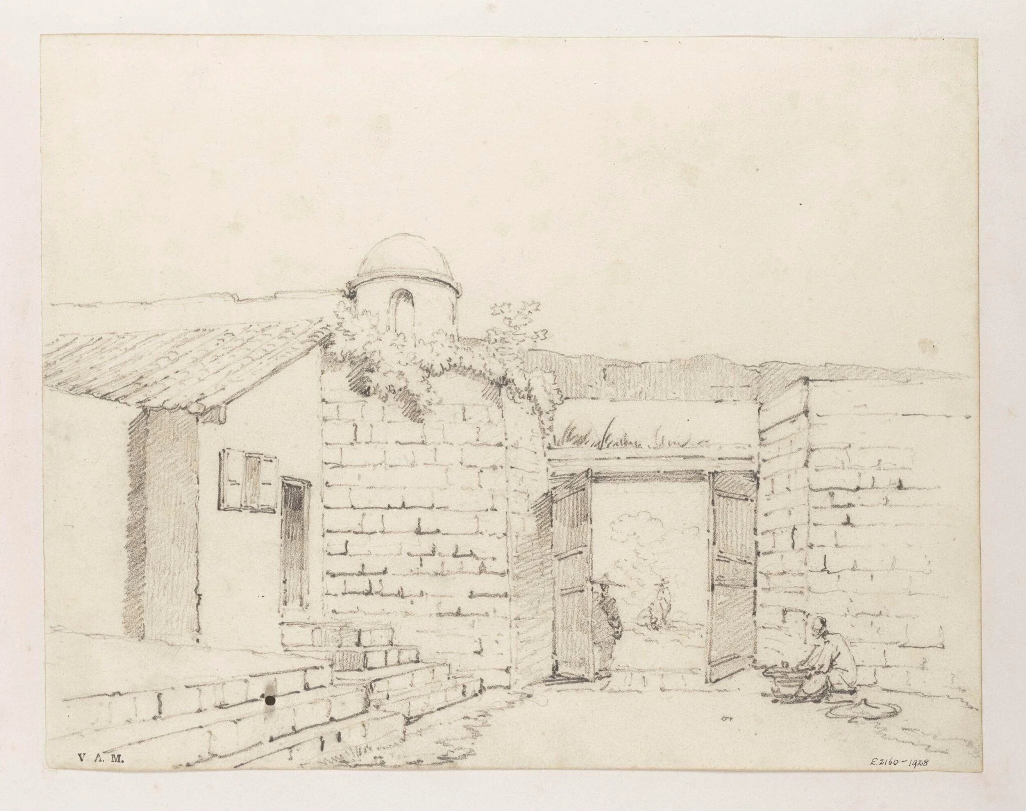A gateway with a domed turret, Macau, by George Chinnery, 19