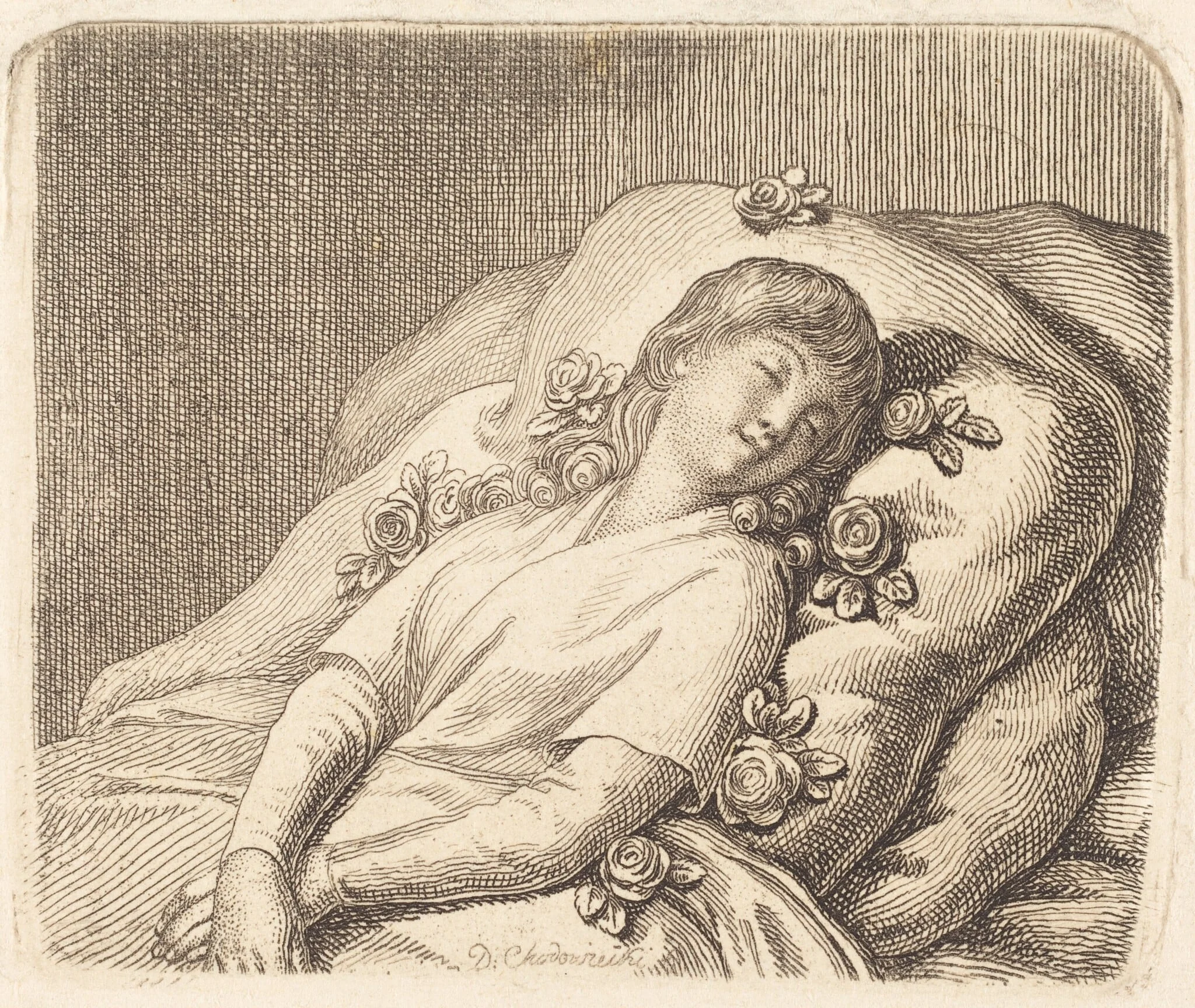 Dreaming on Roses, by Daniel Nikolaus Chodowiecki, ink, 1790