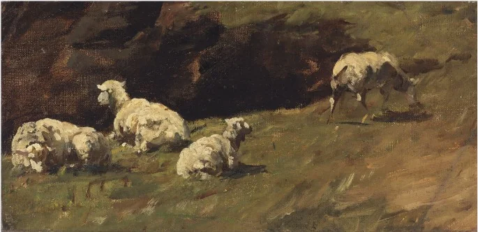 Sheep Resting, a Cow Grazing, by Nathaniel Hone the Younger, unspecified, 1881