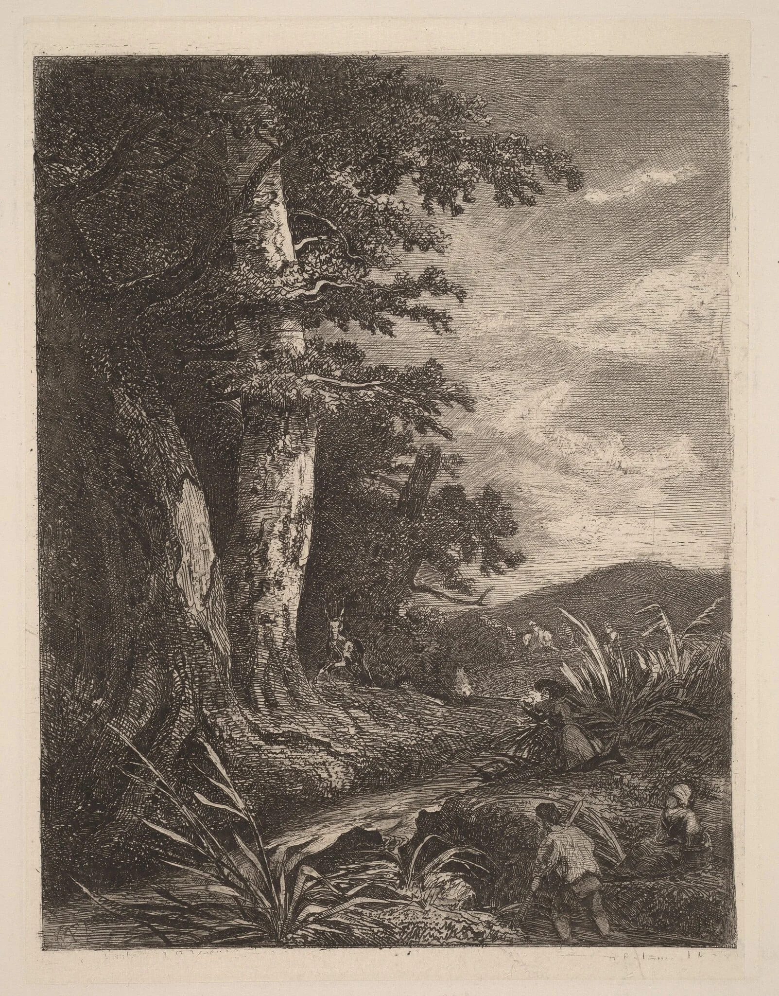 Deer by a Stream, by Alexandre Calame, ink, 1838