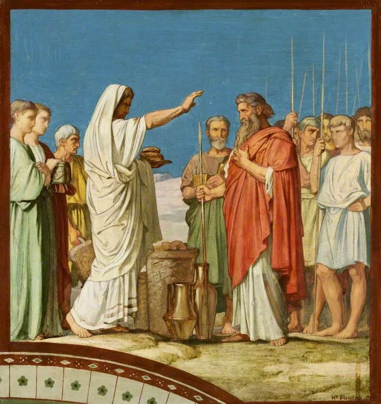 Melchisédech offrant du pain et du vin, bénit Abraham: Modello for the Fresco in the left nave of Saint-Germain-des-Prés, Paris, 1859 (Melchizedek Blesses Abraham and Offers Bread and Wine)
