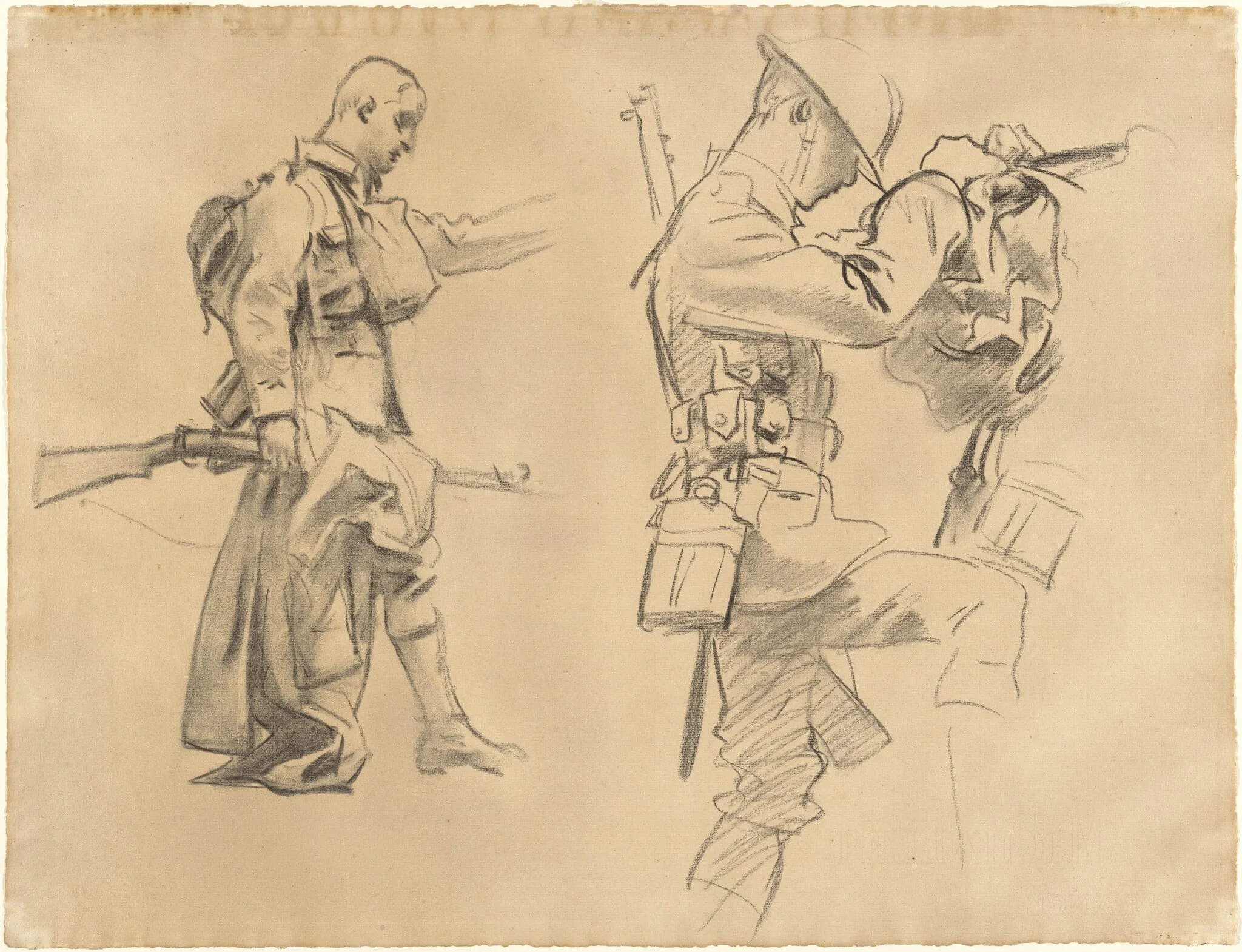 Studies for "Gassed" [recto], by John Singer Sargent, charcoal, 1918