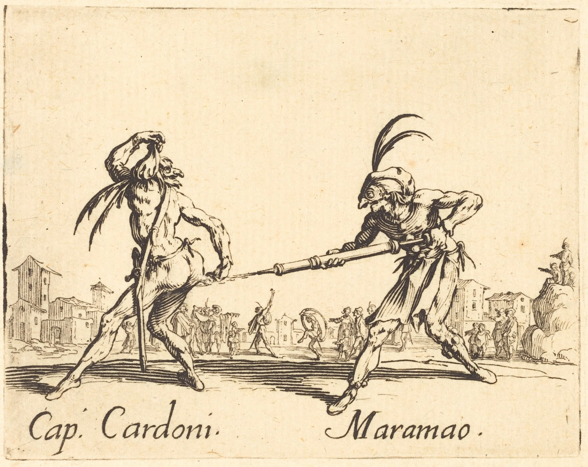 Cap. Cardoni and Maramao, by Jacques Callot, ink, 1622