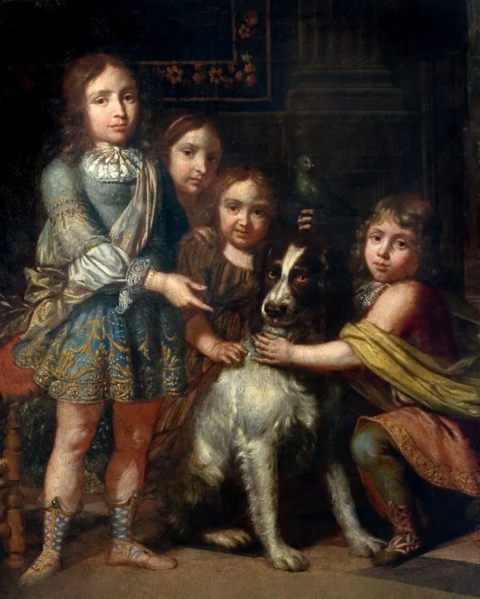 Portret de grup (patru copii și un câine), by anonim francez, 1650