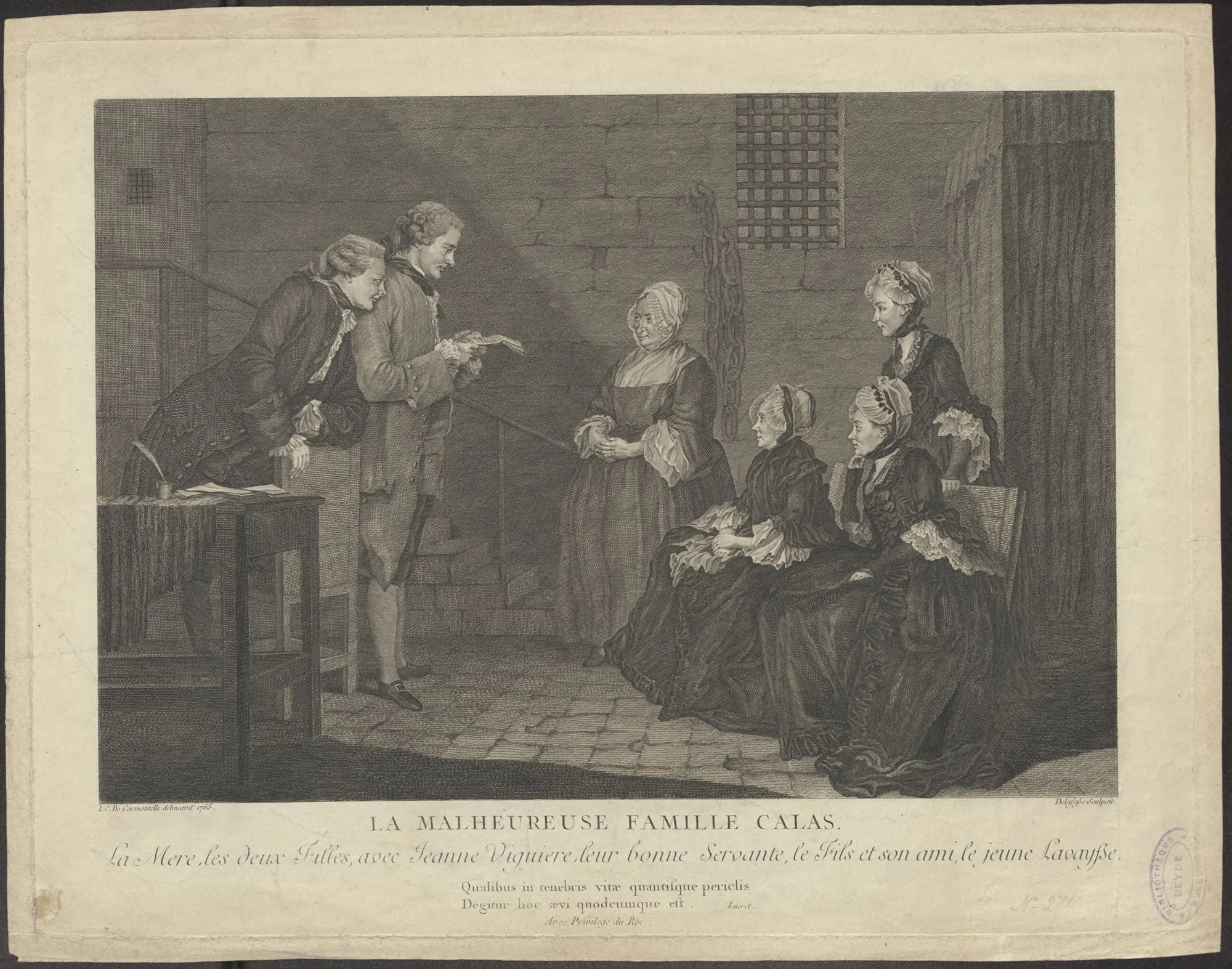 History print 'The unhappy family of Calas', by J.C., Delafosse, 1750