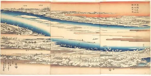 Toto meisho Sumidagawa zenzu settchukei|東都名所　隅田川全図雪中景|Celebrated Places in the Eastern Capital: Panoramic View of the Sumida River in Snow
