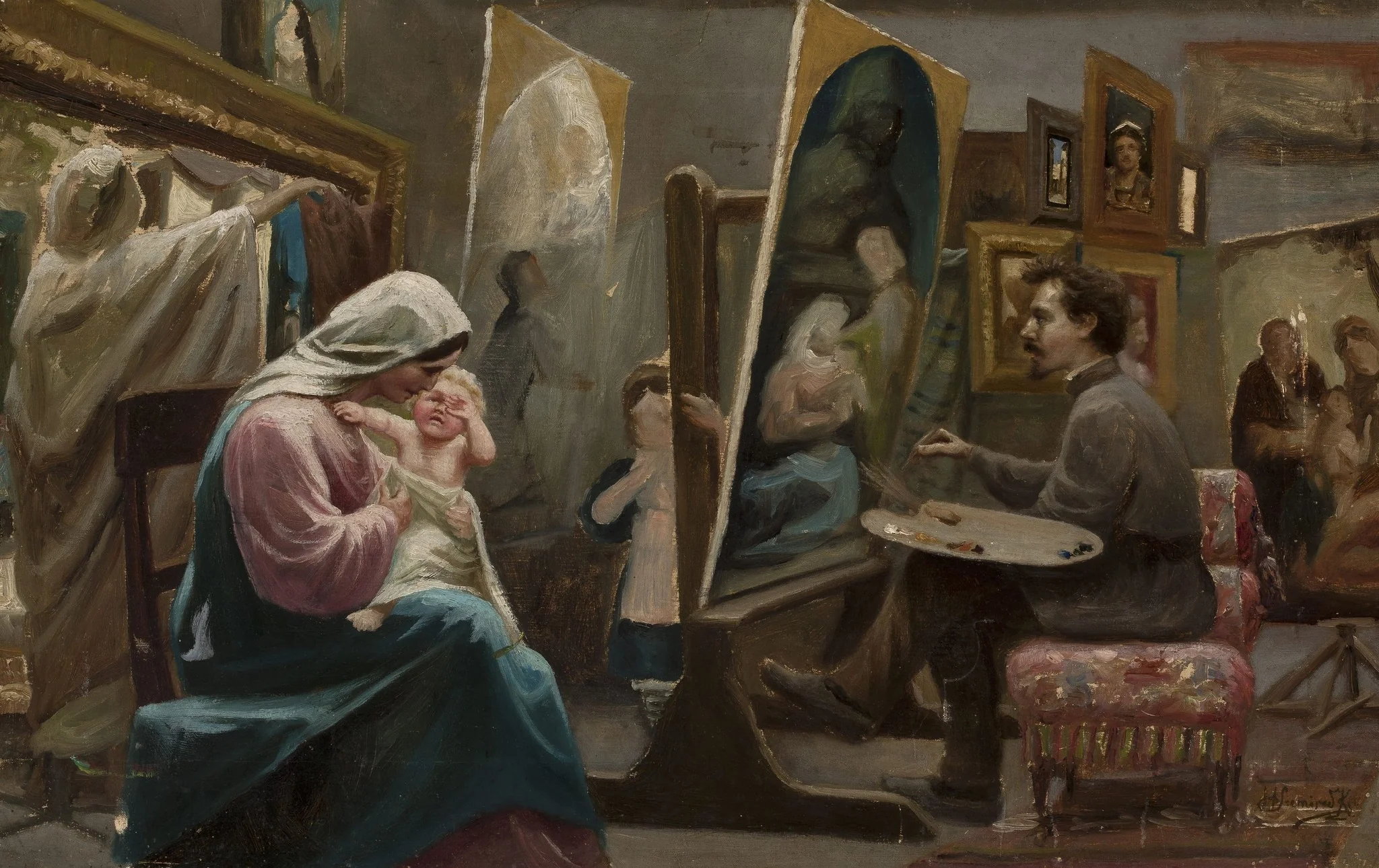 In the painter's studio, by Henryk Siemiradzki, oil, 1882