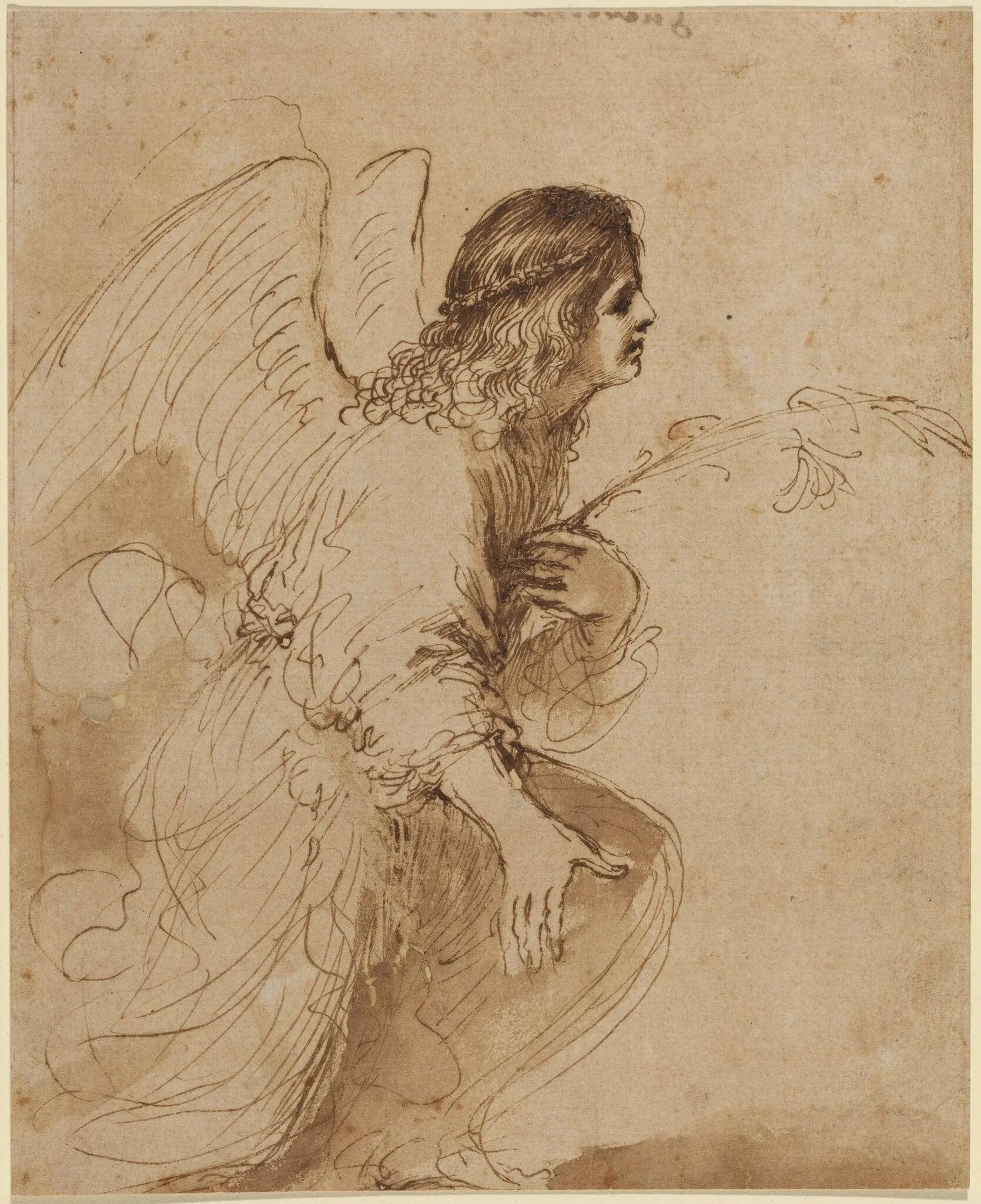 The Angel of the Annunciation, by Guercino, ink, 1638
