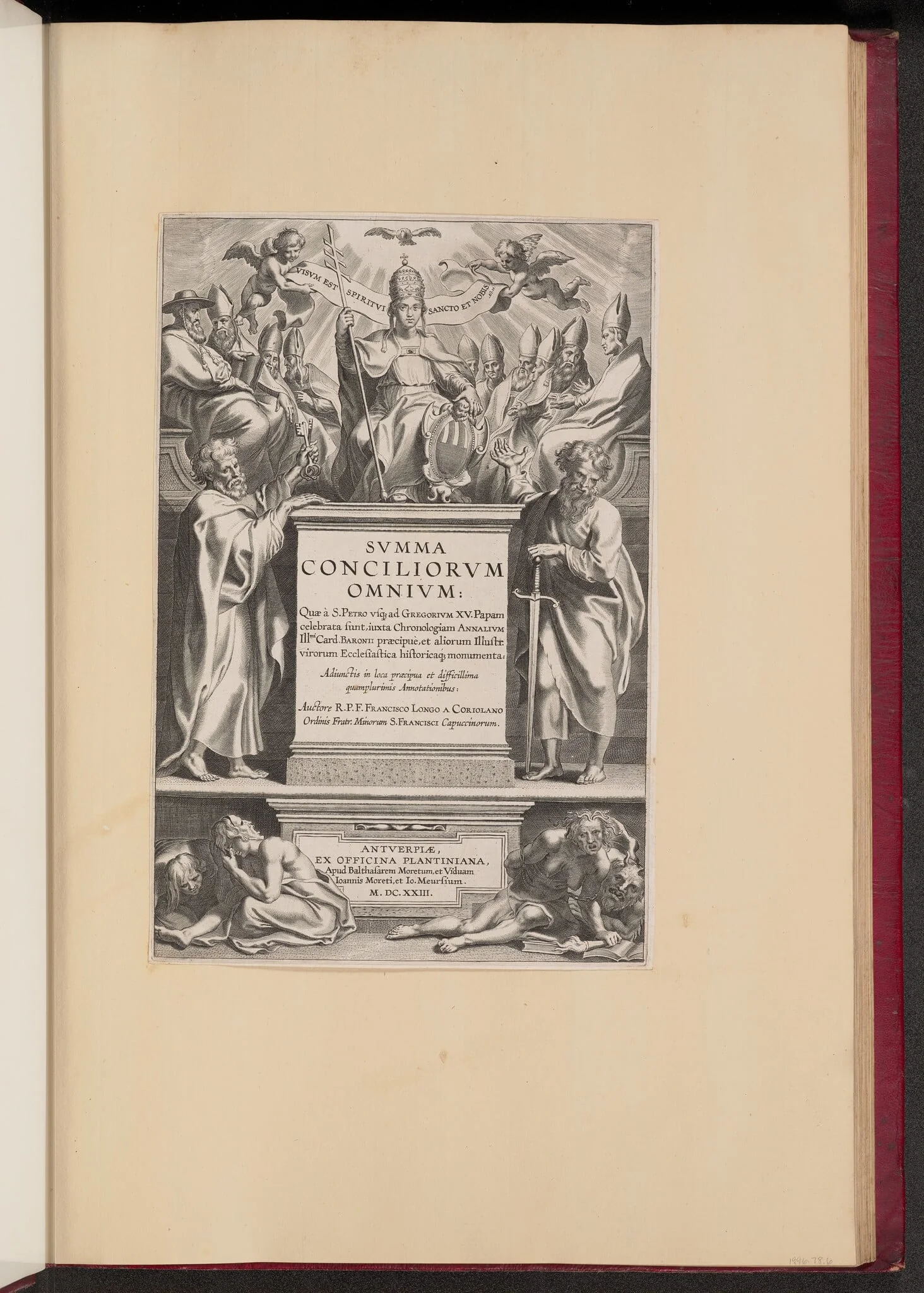Title Page for F. Longo a Coriolano's "Svmma Conciliorvm Omnivm", by Cornelis Galle I, ink, 1623
