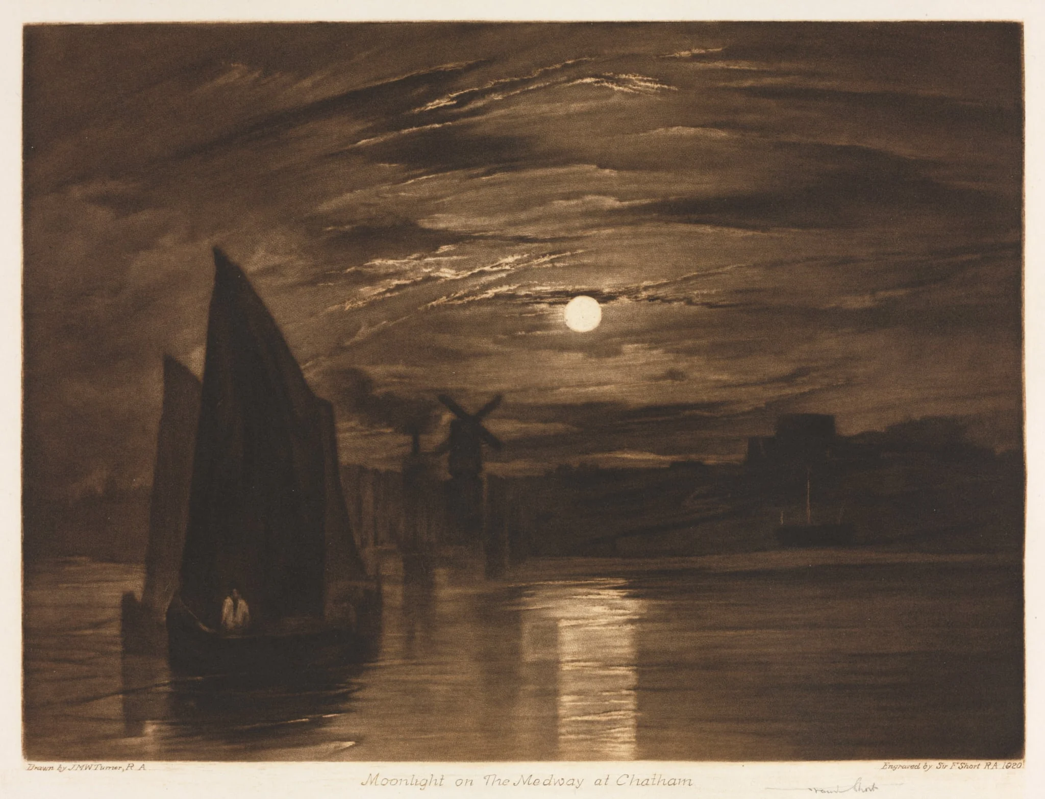 Moonlight on the Medway at Chatham, by Frank Short, 1920