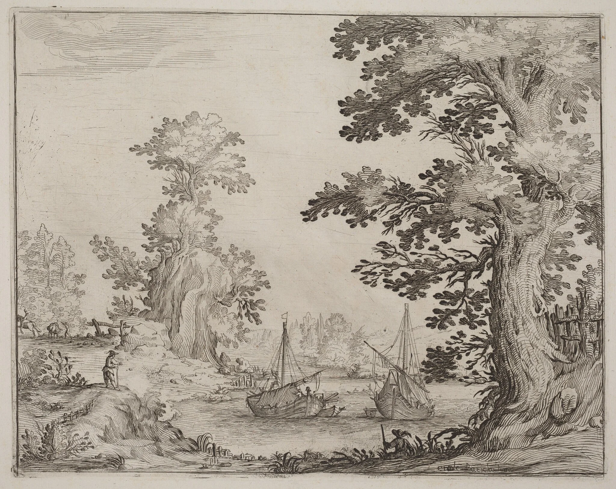Landscape and River with Anchored Vessels