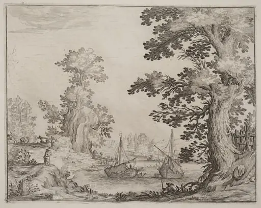 Landscape and River with Anchored Vessels