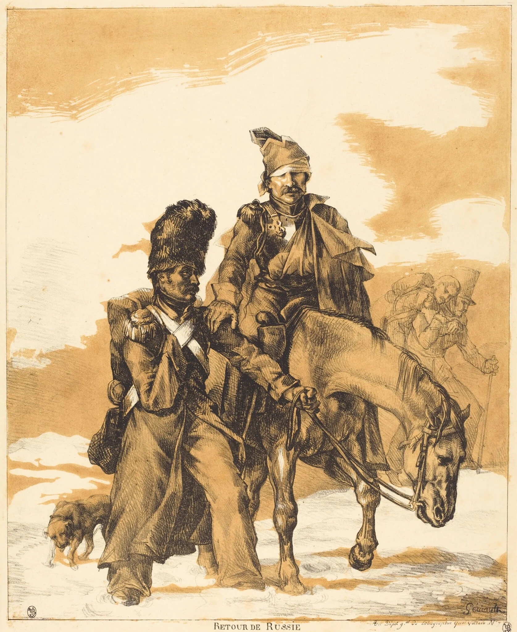 Retreat from Russia (Retour de Russie), by Théodore Géricault, ink, 1818