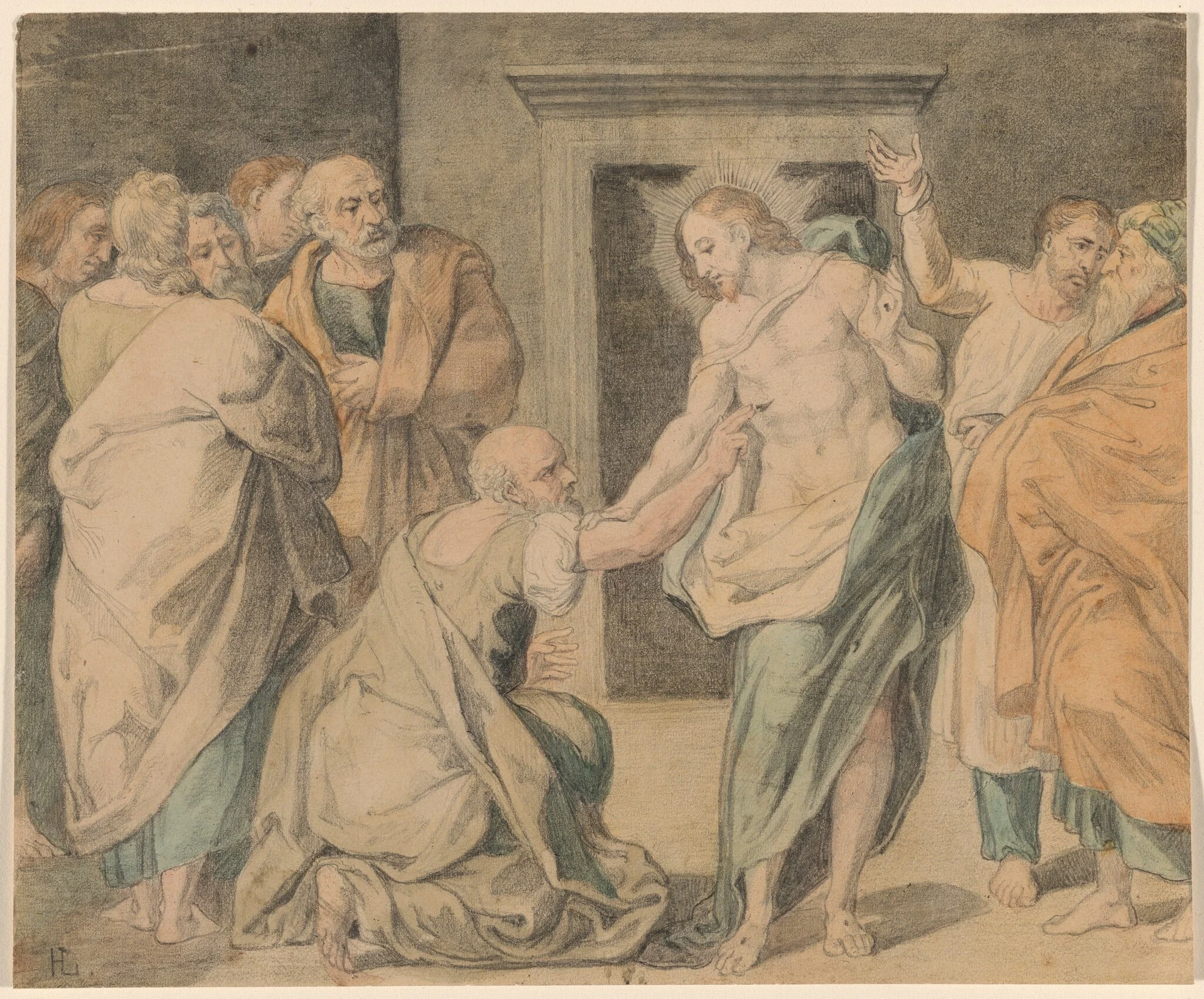 Christ with Doubting Thomas and the Apostles, by Henri Lehmann, watercolor, 1848