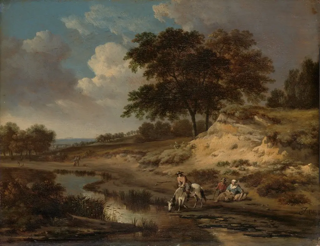 Landscape with a rider watering his horse
