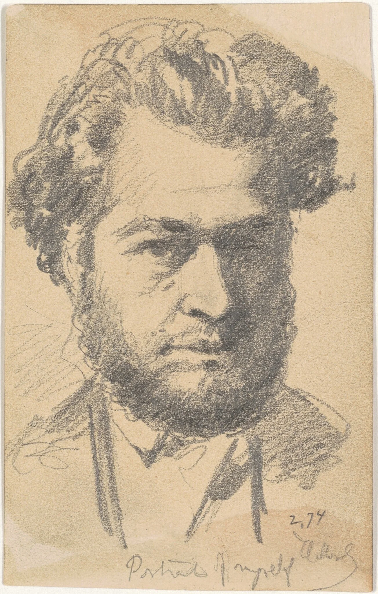Portrait of Myself, by Henry Mosler, graphite, 1874
