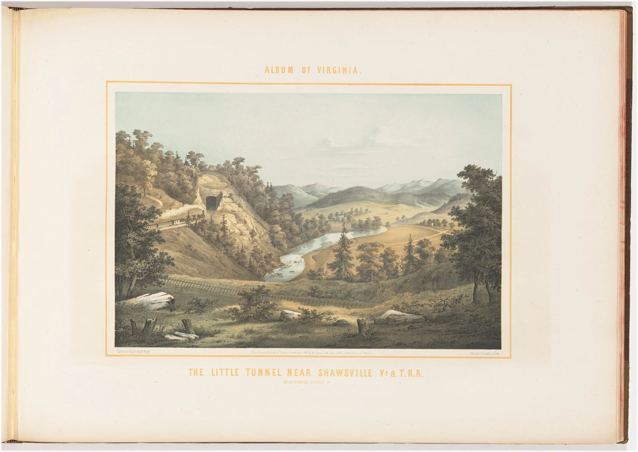 The Little Tunnel Near Shawsville, Virginia and Tennessee Railroad, by Edward Beyer, ink, 1857
