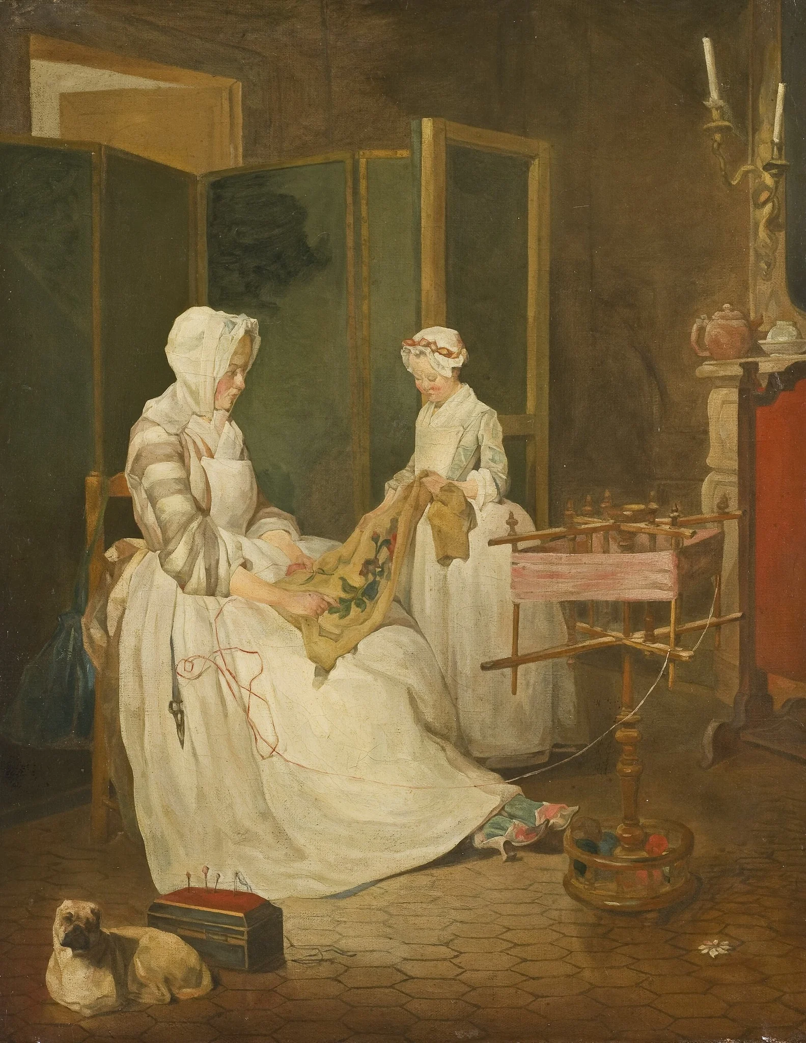 The Diligent Mother, by Unknown, oil