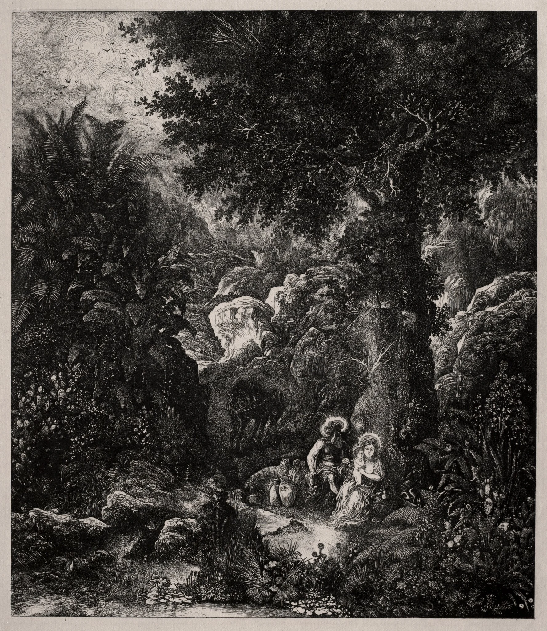 Rest on the Flight into Egypt with a Saddled Donkey, by Rodolphe Bresdin, 1871