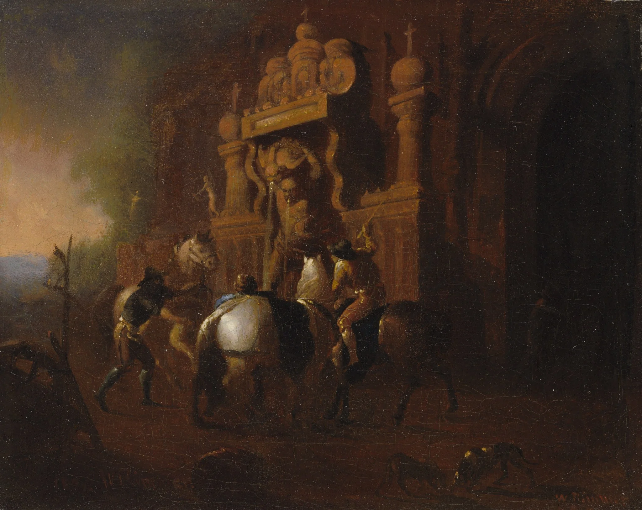 Horses at a Fountain, by William Rimer, oil, 1856