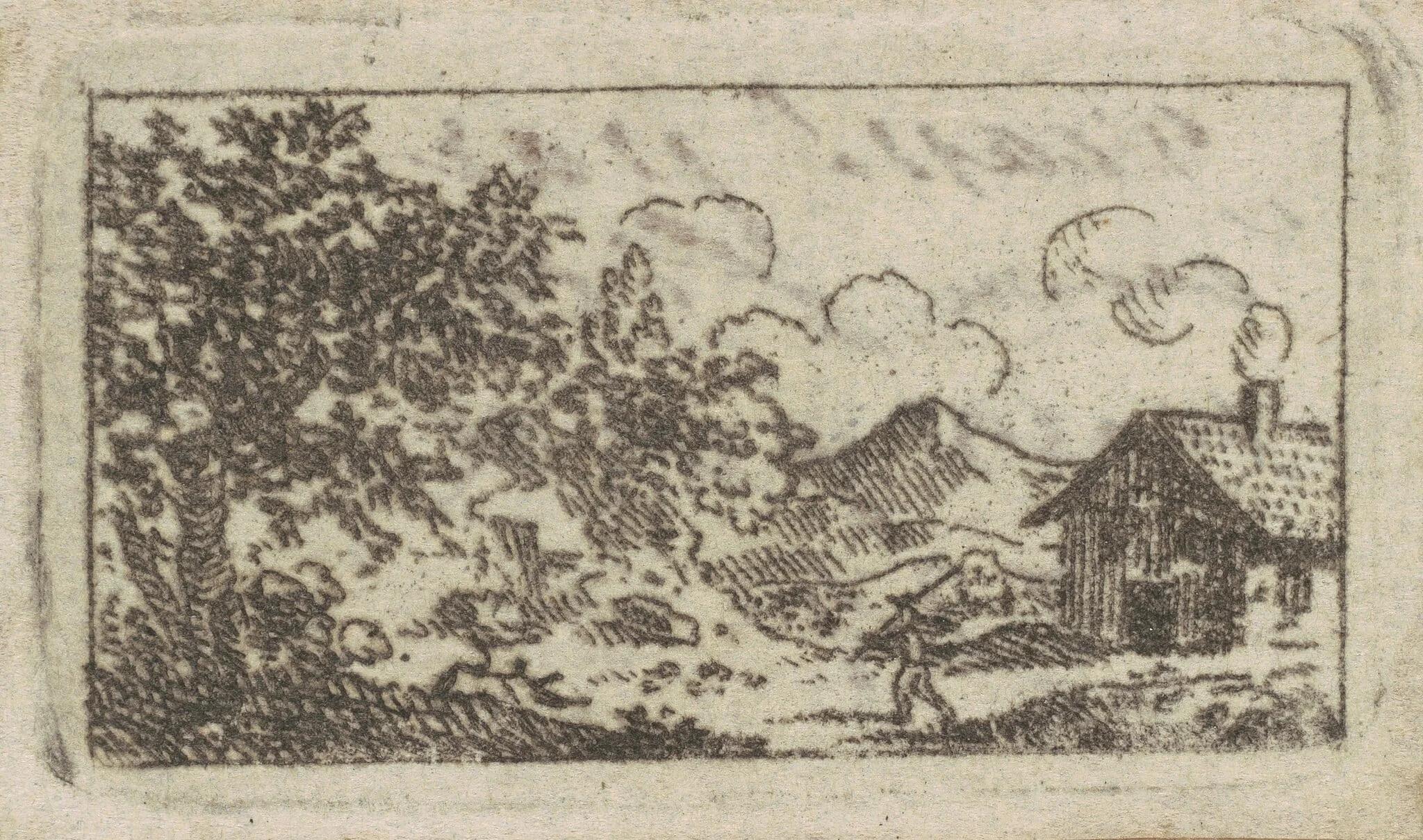 Landscape with House, by Charles Balthazar Julien Févret de Saint-Mémin, ink, 1795