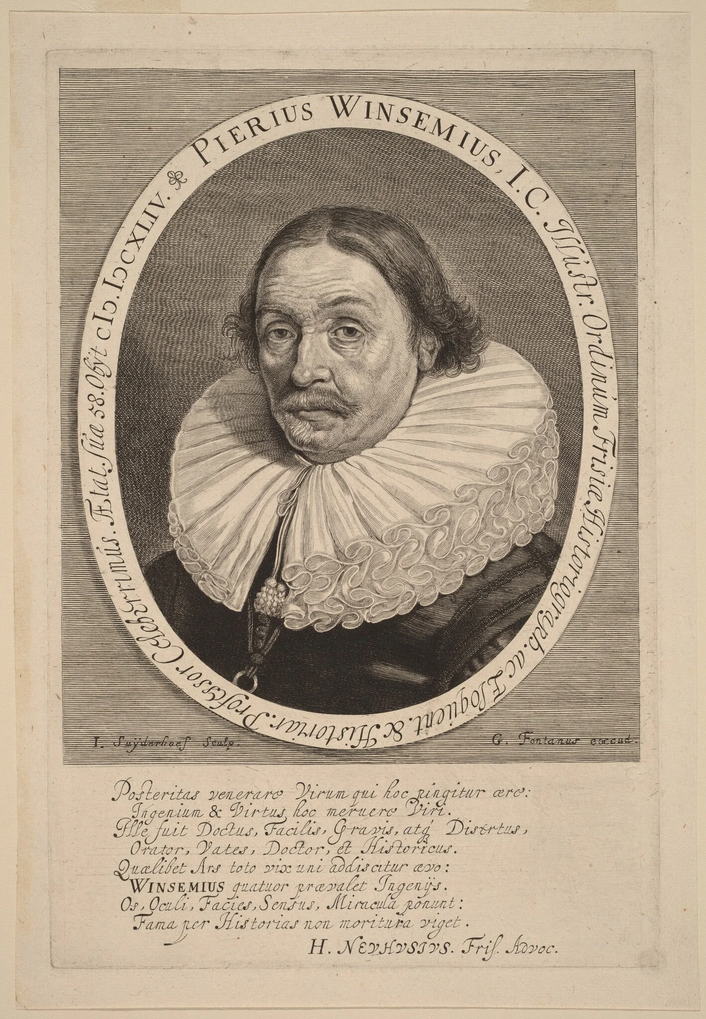 Petrus Winsemius, by Jonas Suyderhoff, ink, 1644