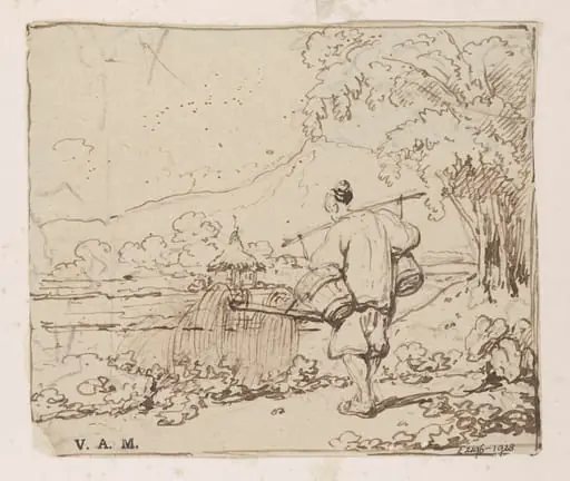 A Chinese man watering plants